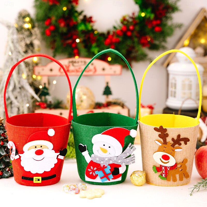 3PCS Christmas Gift Bags, Creative Cartoon Candy Tote Bags for Kids, Holiday Party Favor Bags for Festive Decorations