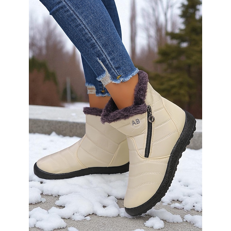 Women's Warm Winter Snow Boots with Faux Fur Lining and Side Zipper, Anti-Slip Waterproof Ankle Boots for Outdoor Wear4