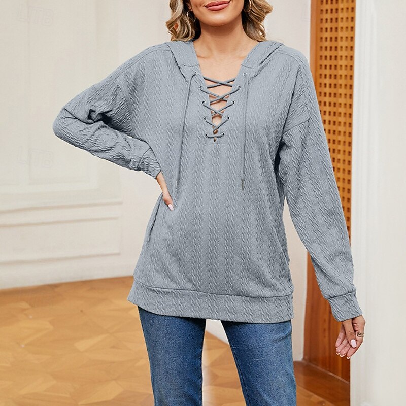 Women's Pullover Hoodie Sweatshirt Plain Sports Fashion Casual Long Sleeve Hooded Regular Tops Street Dailywear Drawstring Gray Fall Winter4