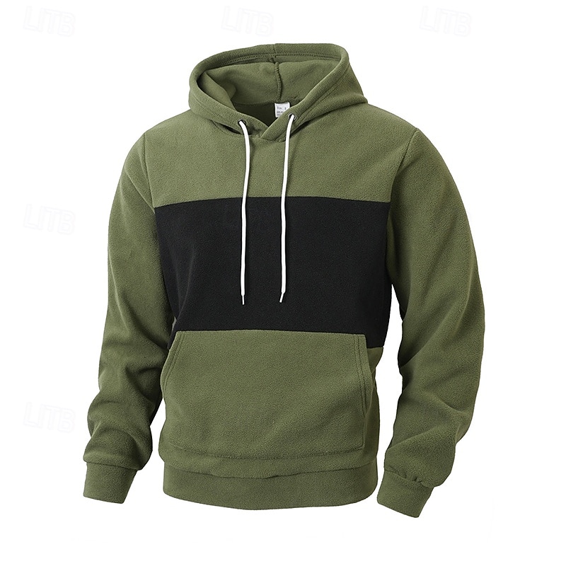 Men's Hoodie Fleece Hoodie Black Army Green Red Beige Hooded Plain Patchwork Color Block Sports & Outdoor Casual Daily Streetwear Cool Sportswear Fall Winter Clothing Apparel Hoodies Sweatshirts4