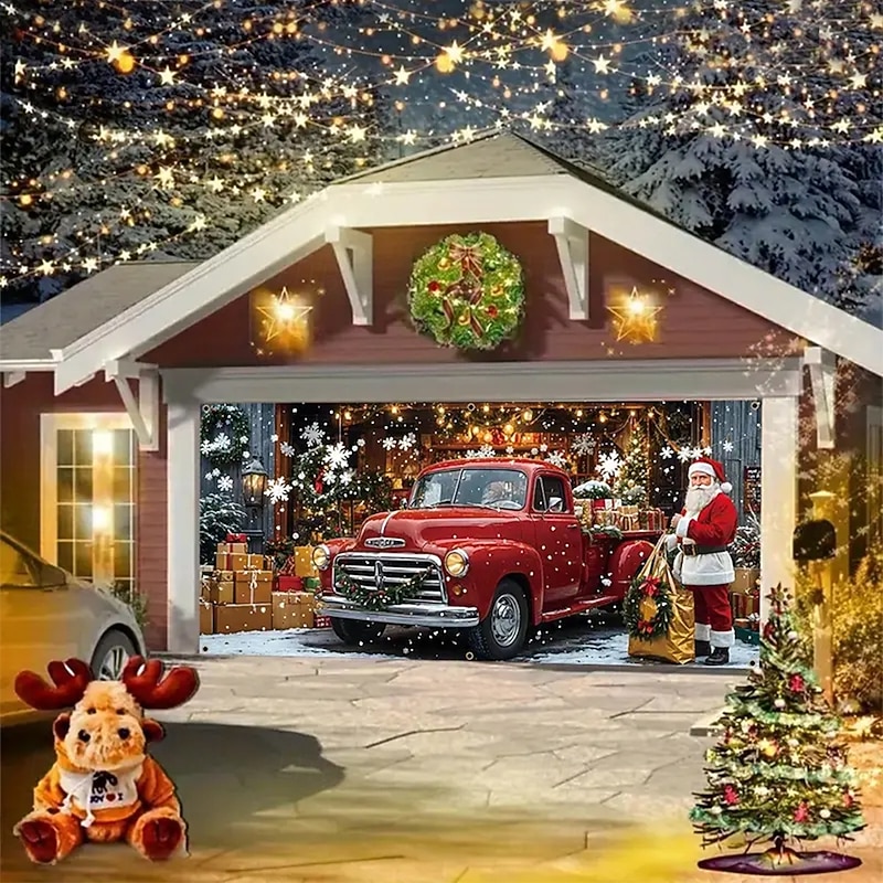 Christmas Tapestry Garage Door Cover Large Hanging Backdrop Car Gift Cute 3D Party Outdoor Holiday Shooting Backgrounds Yard Home Decor2