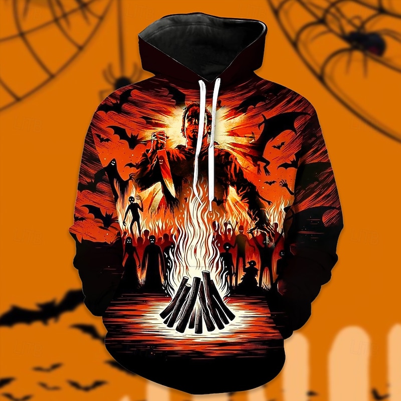 Michael Myers Hoodie Anime 3D Front Pocket Graphic For Couple's Men's Women's Adults' Halloween Carnival 3D Print Performance Party