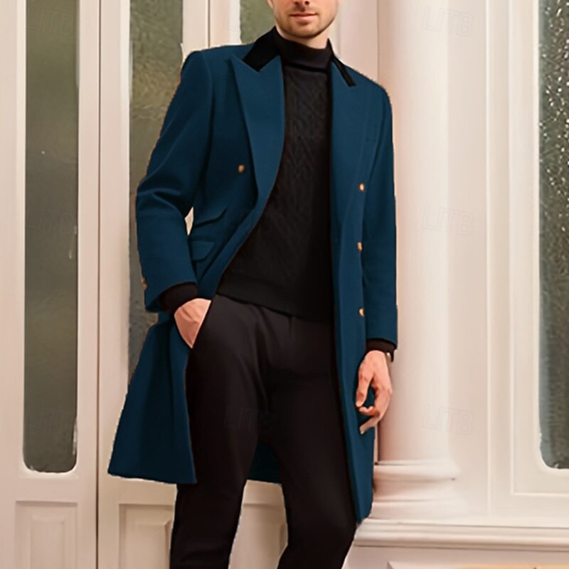 Men Overcoat Peacoat Long Trench Coat Trench Coat Casual Fall Winter Polyester Outerwear Clothing Apparel Classic Notch lapel collar3