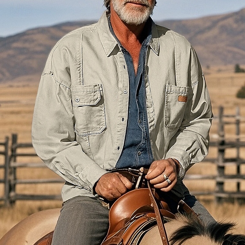 Men's Lightweight Jacket Shirt Jacket Cargo Jacket Casual Jacket Vacation Daily Breathable Pocket Spring Fall Plain Fashion Classic Lapel Regular Apricot Black Brown Army Green Jacket