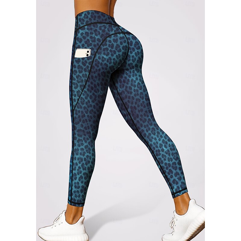 Women's pilates leggings fitness pants Gym Leggings Pockets Stamp Duty Side Pockets Pilates Gym Gym Workout Pants Tights Leggings Color Gradient Geometry Amethyst Dark Blue Sports Activewear Stretchy3