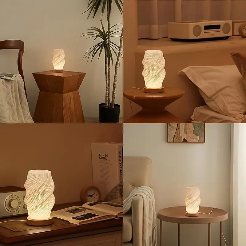 Charging Desk Lamp with USB Night Light Bedside Ambient Light Solid Wood Eye-Protecting Decor 3D Creative Bedroom Ornament4