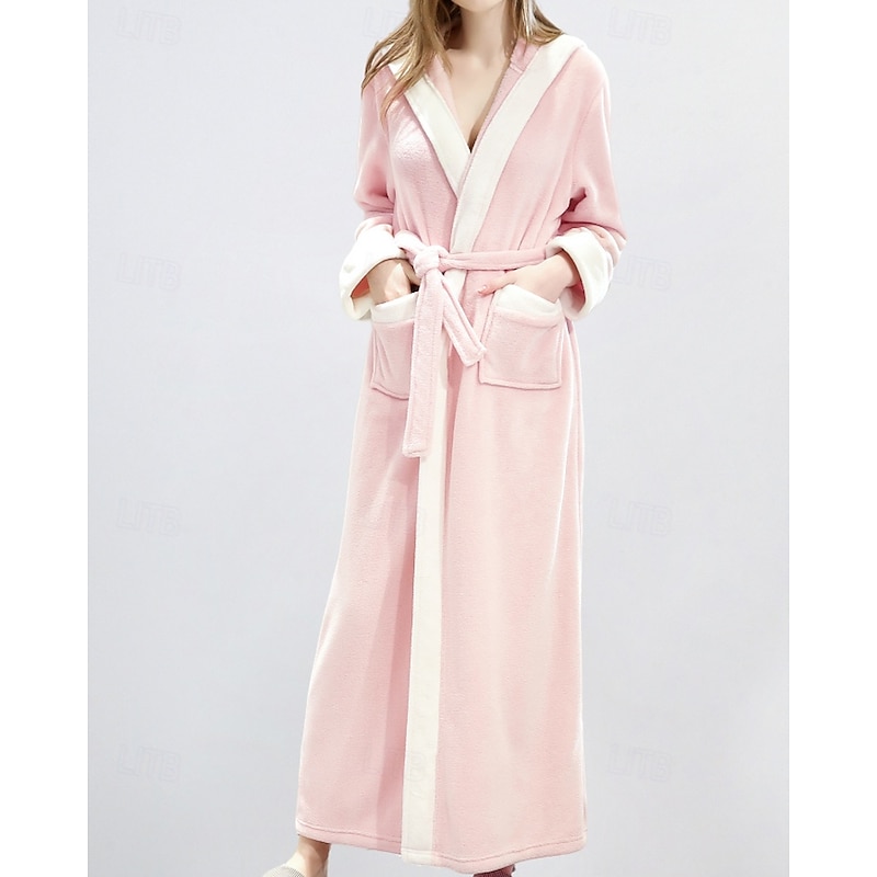 Women's Pajamas Robe Fashion Patchwork Pocket Vacation Home Bed Long Sleeve Hoodie Pink Navy Blue Light Grey Fall Winter Tailored Fit4