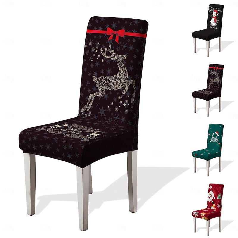 Christmas Dining Chair Cover Stool Chair Cover, Geometric Printed Polyester Slipcovers, Holiday Decorative Chair Protector for Home
