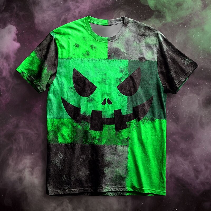 Halloween Men's Pumpkin Patchwork 3D T Shirt Short Sleeve T shirt 3D Print Crew Neck Shirt Exaggerated Designer Horror Party Street Holiday Red Purple Orange Summer Spring All Seasons Clothing Apparel4