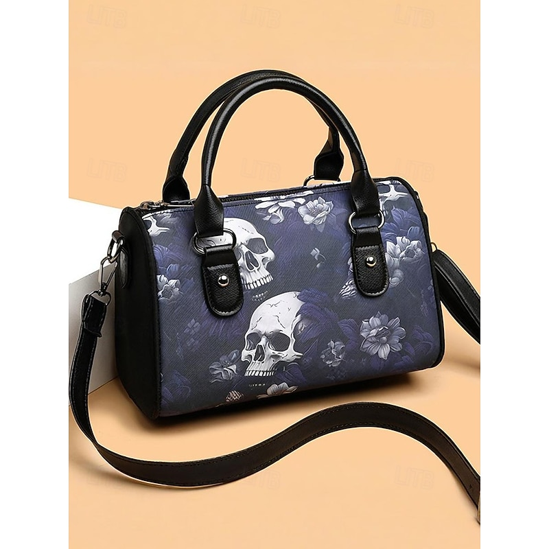 Women's Halloween Skull Print Handbag – Gothic Faux Leather Top Handle Shoulder Bag for Casual, Party and Holiday Outfits4