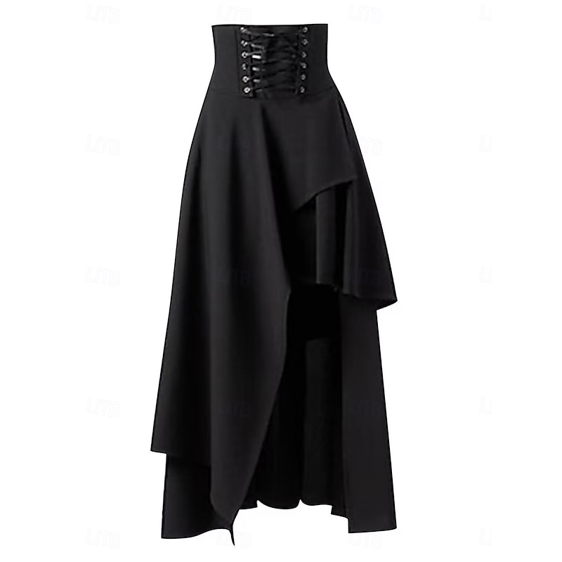 Women's Skirt A Line Vintage Fashion Casual Maxi High Waist Skirts Plain Irregular Hem Micro-elastic Street Daily Wine Black Red Brown Spring Polyester