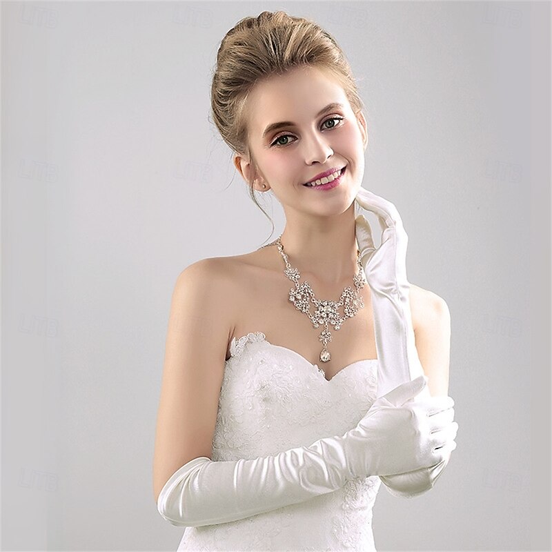 Satin Elbow Length Glove Elegant / Stylish / Simple With Pure Color Wedding / Party Glove3