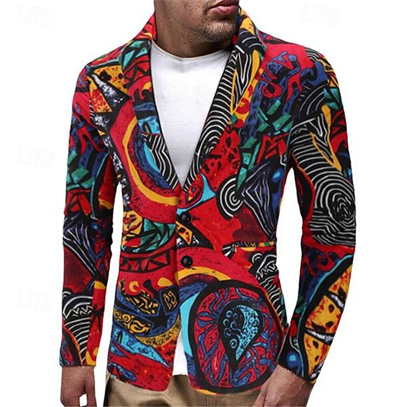 Men's Color Block Abstract Long Sleeve Turndown Vintage Business Abstract Work Wear to work Going out Buttons Print4
