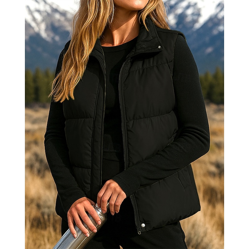 Women's Hiking Vest Puffer Vest Sleeveless Vest Outdoor Thermal Warm Winter Zipper Polyester Black White Green Hunting Fishing Climbing4