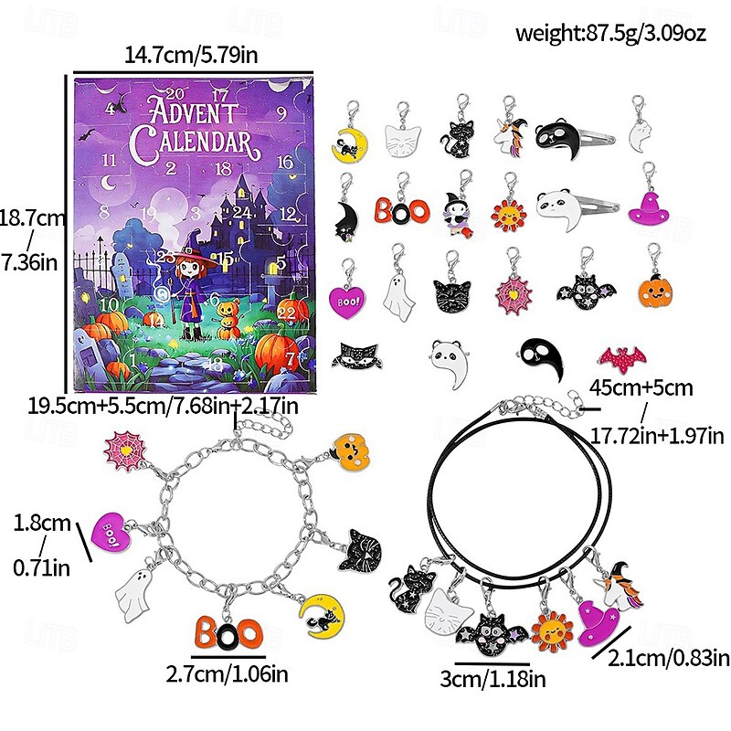 Halloween Advent Calendar 2025 for Girls and Boys With 24 Days Unique Gift Countdown Calendar Spooky Castle Design Blind Box DIY Creative Charm Pendant Bracelet4