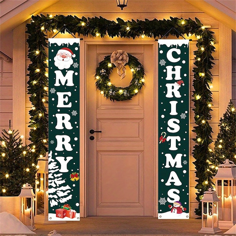 Christmas Porch Banner 2025 New Design, Holiday Door Hanging Decoration, Festive Door Couplets and Doorway Curtain