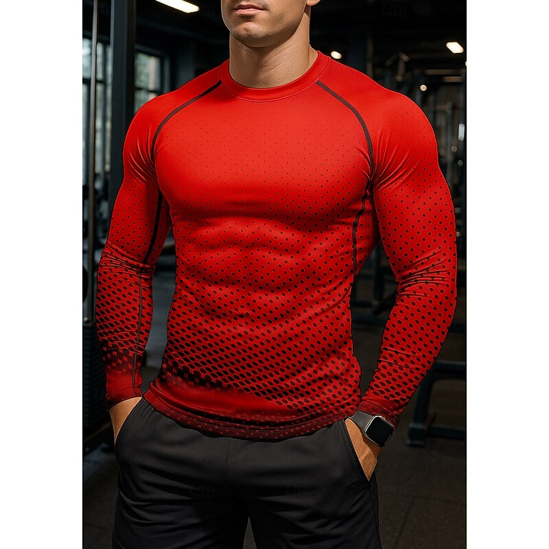 Christmas Men's Running T-Shirt Compression Shirt Running Shirt 3D Print Long Sleeve Base Layer Color Gradient Quick Dry Compression Power Flex Moisture Wicking Gym Workout Active Training Exercise