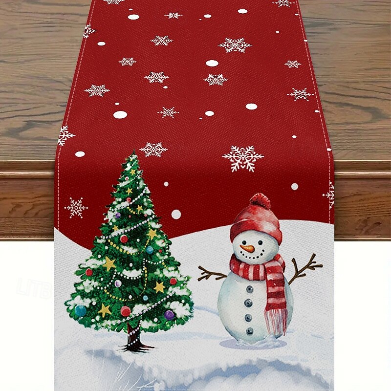 Christmas Table Runner, Holiday Atmosphere Linen Tablecloth Banner, Customizable Festive Xmas Dining Decoration2