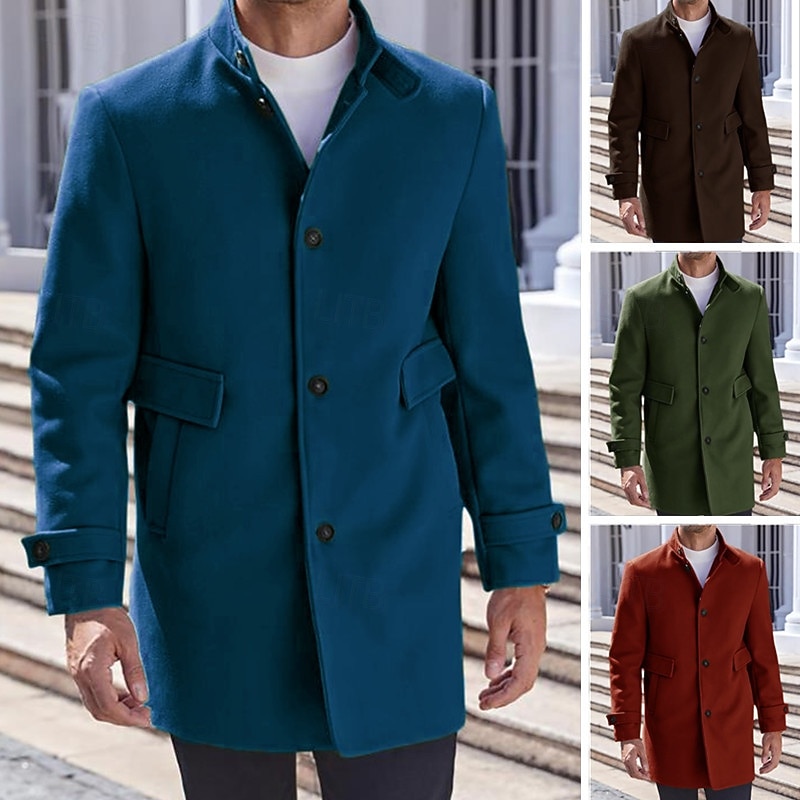 Men Winter Coat Overcoat Peacoat Trench Coat Trench Coat Casual Fall Winter Polyester Outerwear Clothing Apparel Classic Notch lapel collar