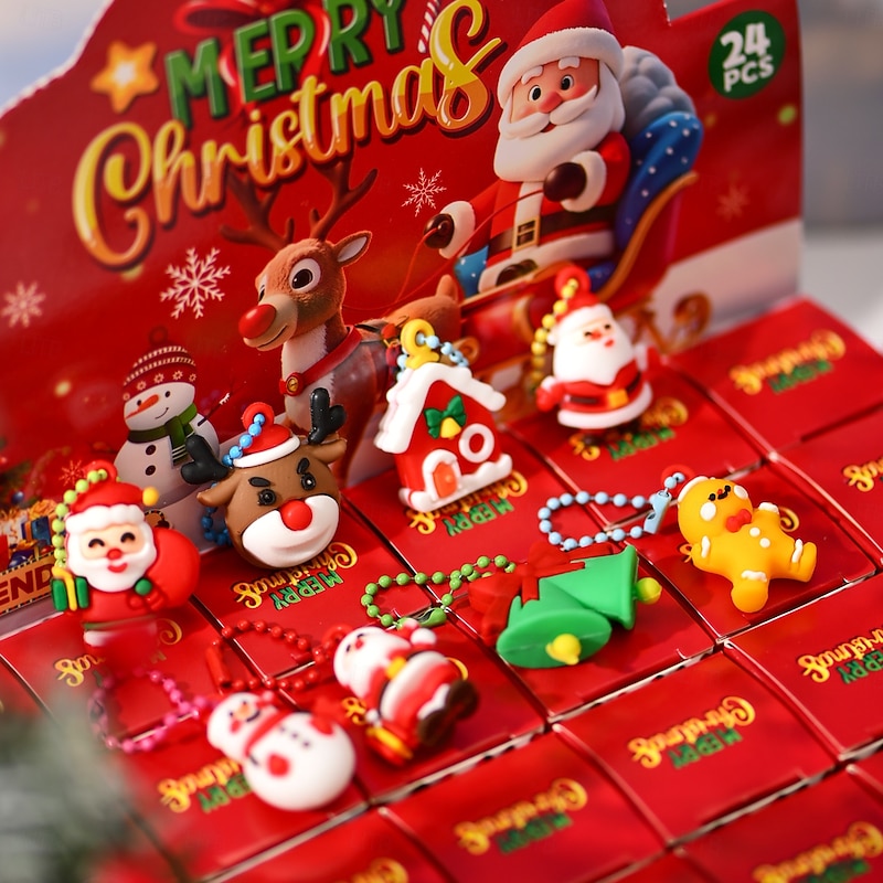 24 Pieces Christmas Blind Box Keychain Set Holiday Character Collection Festive PVC Decorations with Santa, Reindeer, Candy Canes & Gifts Perfect for Holiday Parties, Weddings, and Gifts4
