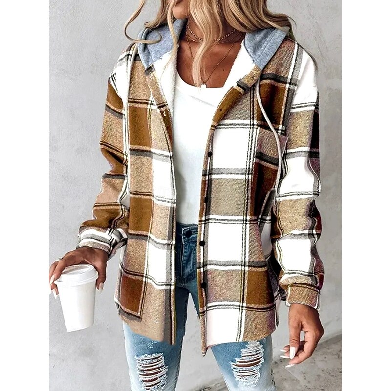 Women's Pullover Hoodie Sweatshirt Graphic Geometric Plaid Vintage Casual Long Sleeve Hooded Regular Tops Street Dailywear Casual Print Front Pocket Red Brown Green Light Grey Fall Winter3