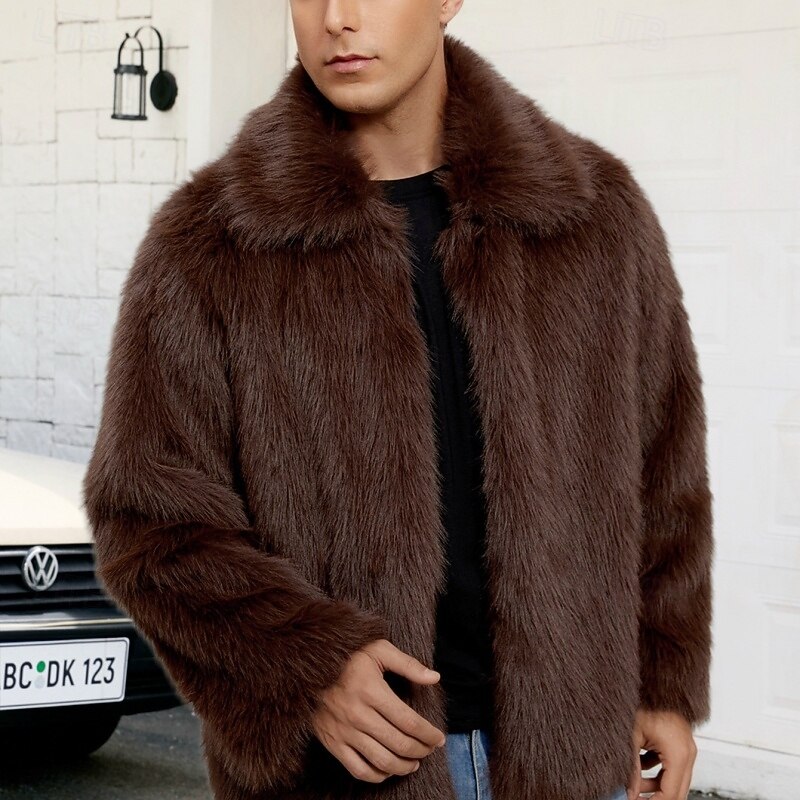 Men's Winter Jacket Fleece Jacket Faux Fur Coat Vacation Casual Thermal Warm Keep Warm Plain Fall & Winter Plush Elegant Punk Hooded Short Camel Light Khaki Black Green Khaki Jacket4