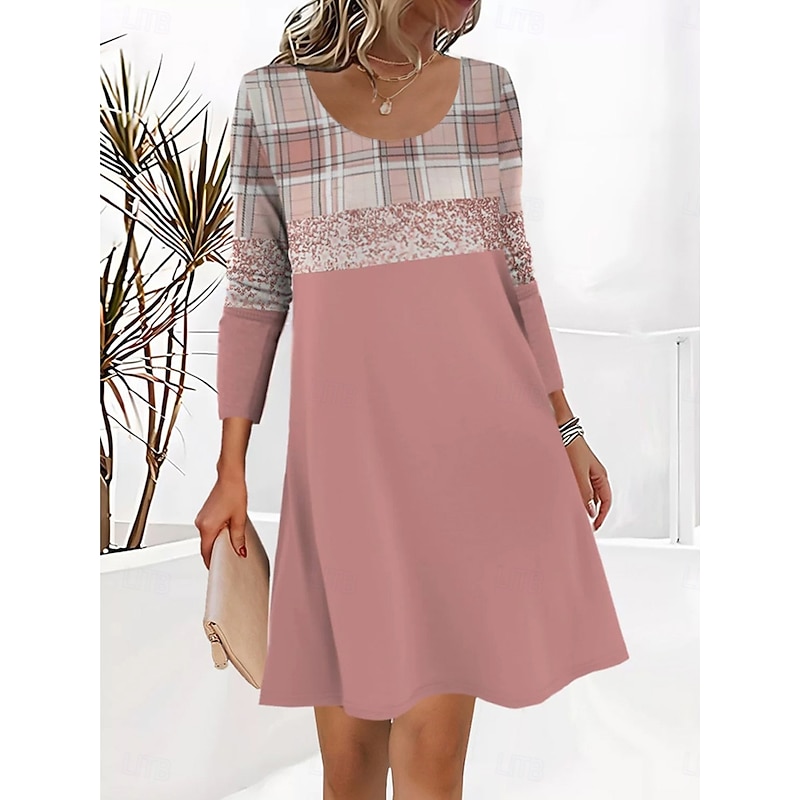 Women's Mini Dress T Shirt Dress Tee Dress Sundress A Line Dress Casual Daily Going out Regular Fit Graphic Geometric Long Sleeve Crew Neck Pink Red Green Fall Winter2
