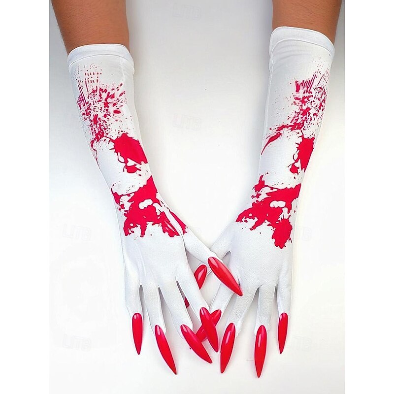 Women's Halloween Bloody Gloves with Long Red Claw Nails – Scary Cosplay Costume Accessories for Party, Vampire and Zombie Dress Up3