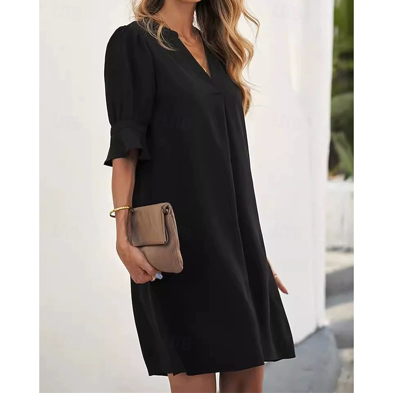 Women's Midi Dress Black Dress Casual Dress Cocktail Dress Formal Dress Elegant Fashion Modern Outdoor Daily Going out Regular Fit Plain Short Sleeve V Neck Black Spring Winter Autumn4