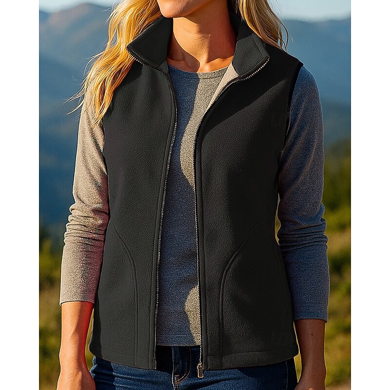 Women's Hiking Vest Fleece Vest Sleeveless Top Outdoor Thermal Warm Winter Zipper Polyester Black Red Blue Hunting Fishing Climbing4
