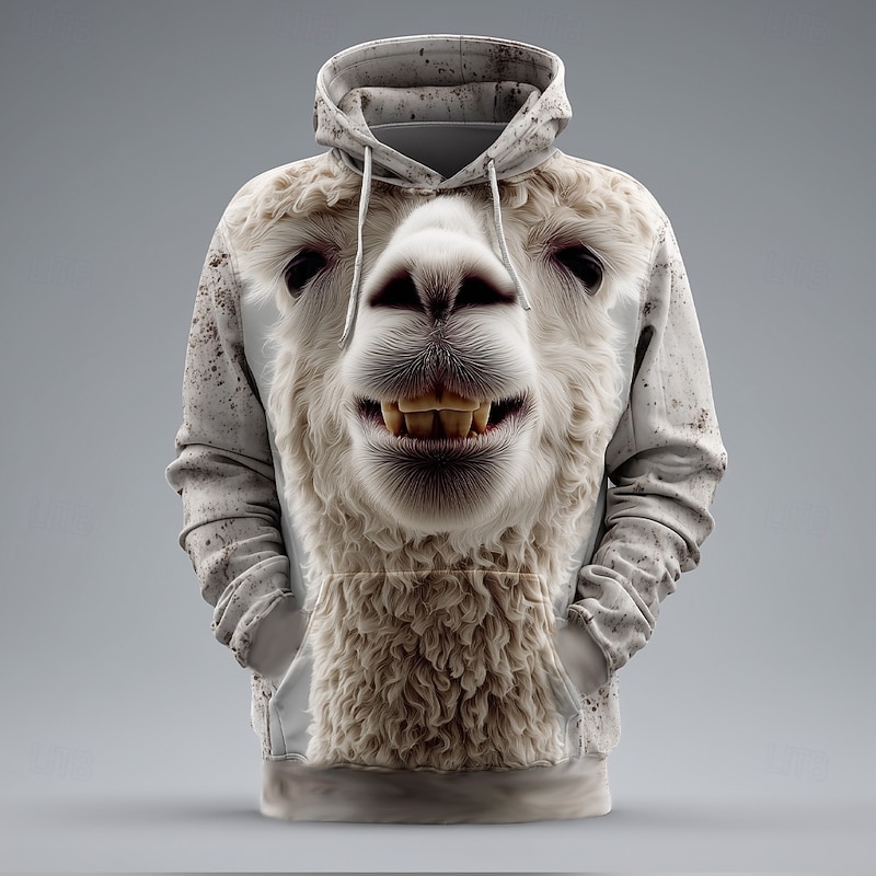 Men's Animal Optical Illusion Hoodie Sweatshirt Fashion Cool Crew Neck Home Party Streetwear White Brown Drawstring Fall Winter Designer3