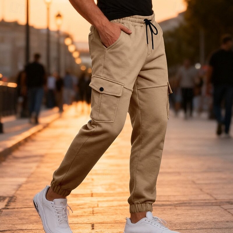 Men's Cargo Sweatpants Joggers Fleece Pants Trousers Casual Pants Drawstring Elastic Waist Plain Moisture Wicking Breathable Full Length Sports Outdoor Casual Daily Fashion Streetwear Black Wine3