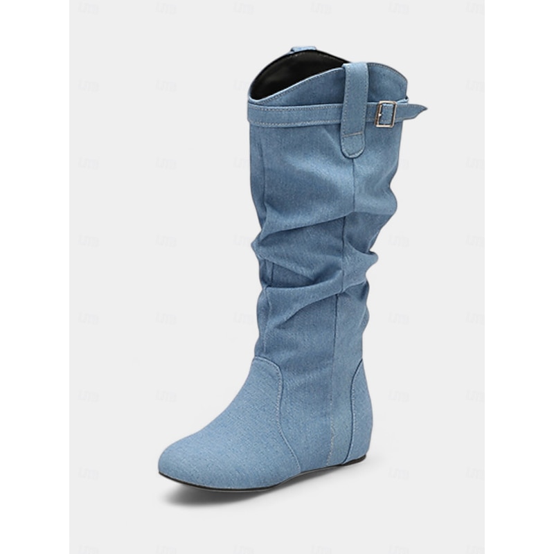 Women's Casual Slouchy Boots – Soft Denim Mid Calf Boots with Side Zipper for Everyday Wear and Travel4