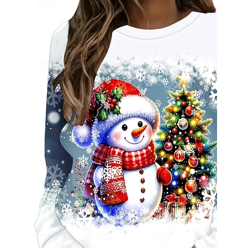 Women's Pullover Sweatshirt Hoodies Graphic Snowman Christmas Fashion Casual Long Sleeve Crew Neck Round Neck Regular Tops Street Dailywear Casual Print Blue Fall Winter2