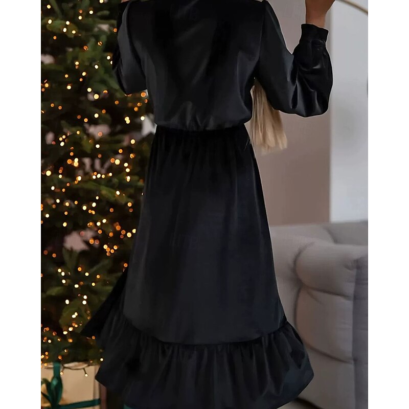 Women's Midi Dress Black Dress Casual Dress Slip Dress Elegant Fashion Modern Outdoor Daily Going out Regular Fit Plain Long Sleeve V Neck Black Spring Winter Autumn4