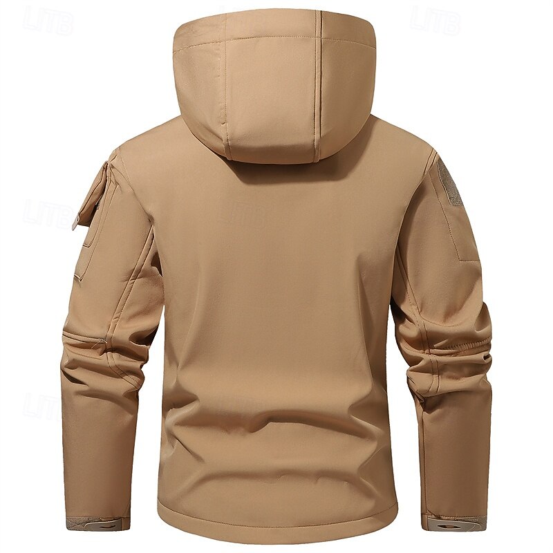 Men's Outdoor Jacket Softshell Jacket Hiking Jacket Vacation Daily Windproof Waterproof Pocket Fall Winter Plain Camouflage Fashion Classic Hooded Regular Gray Green Dark Gray Black Green Khaki Jacket2