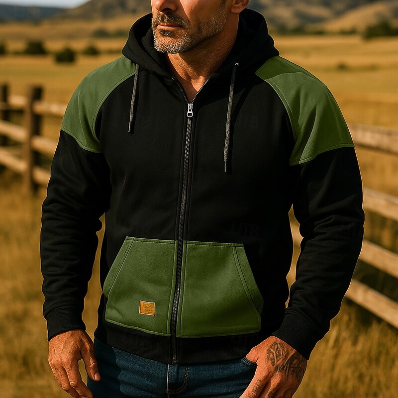 Men's Hoodie Full Zip Hoodie Fleece Hoodie Tactical Hoodie Red Blue Green Khaki Coffee Hooded Plain Zipper Color Block Sports & Outdoor Casual Daily Streetwear Cool Sportswear Spring &  Fall Clothing