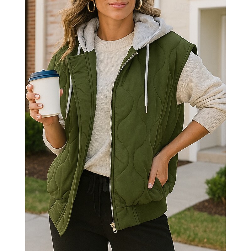 Women's Fleece Vest Winter Vest Lounge Top with Pockets Short Sleeve Top Athleisure Solid Colored Windproof Warm Hiking Travel Vacation Sportswear Activewear Black Pink Red4