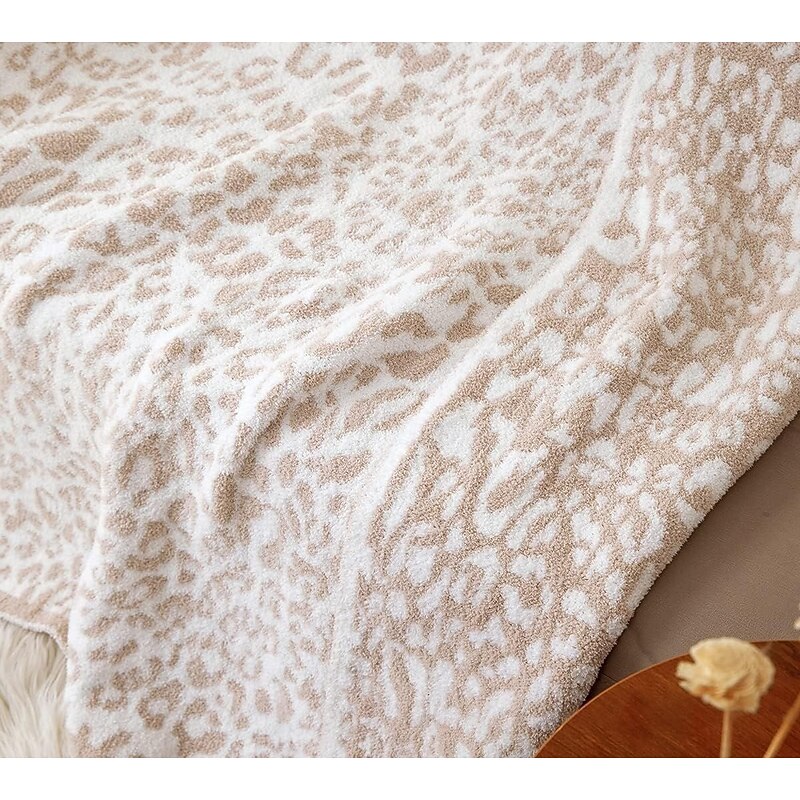 Half-Plush Leopard Print Knit Blanket, Nordic Style Sofa Throw, Office Air-Conditioning Nap Blanket, New Arrival2