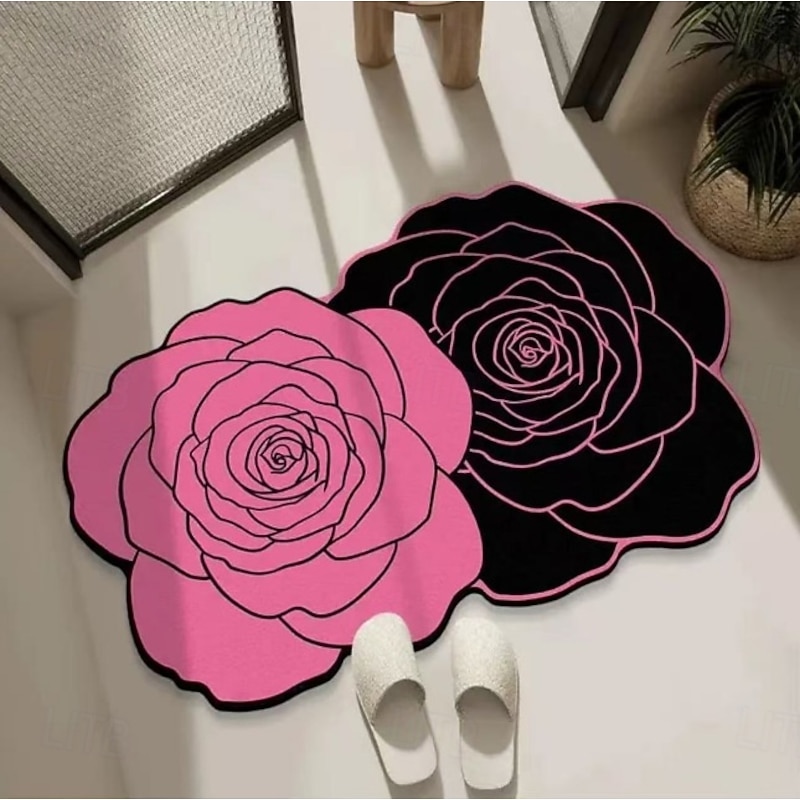 Minimalist Luxury Flower Rug For Bathroom Shower Room Entryway Non Slip Floor Mat Stain Resistant Easy Care Indoor Doorway Carpet Soft Absorbent Decorative Home Accent