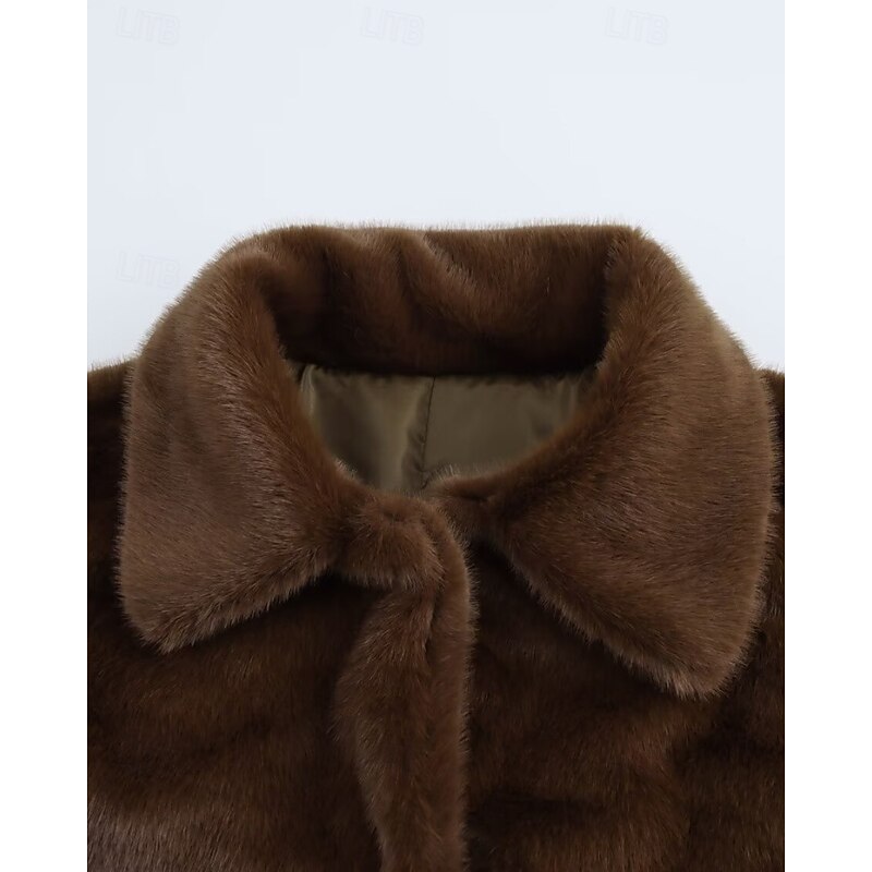 Women's Teddy Coat Faux Fur Coat Warm Comfortable Buttons Furs & Leathers Casual Plain Street Casual Daily Wear Going out Short Regular Turndown Regular Fit Long Sleeve Outerwear Brown Fall Winter3