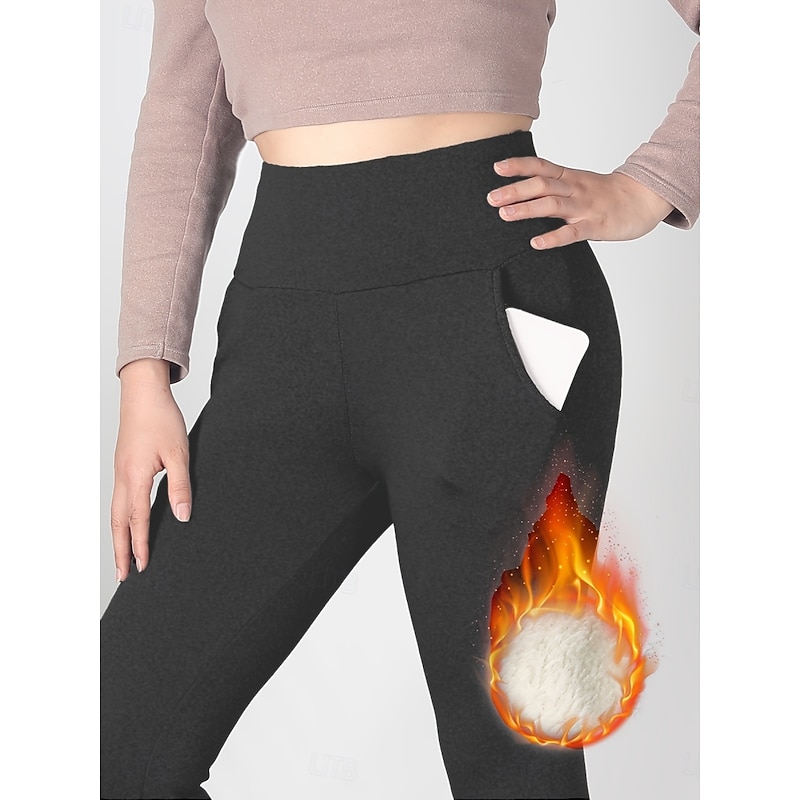 Women's Fleece Pants Leggings Fashion Streetwear Basic Full Length High Waist Plain Basic High Cut Comfy Soft Comfortable Stretchy Home Daily Dark-Gray Black Gray Spring Fall Winter Slim Fit