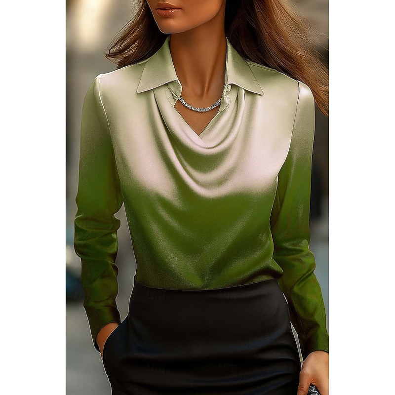 Women's Shirt Ombre Graphic Geometric Elegant Stylish Basic Long Sleeve Cowl Neck Regular Tops Work Party Evening Wear Daily Ruched Draped Grass Green Light Green Green Spring Fall Winter Spring