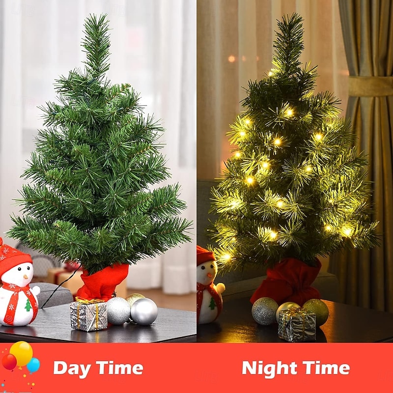 50cm Tabletop Mini Christmas Tree with lights, Artificial Small Xmas Tree with LED Lights for Indoor Decor, 1 PACK3