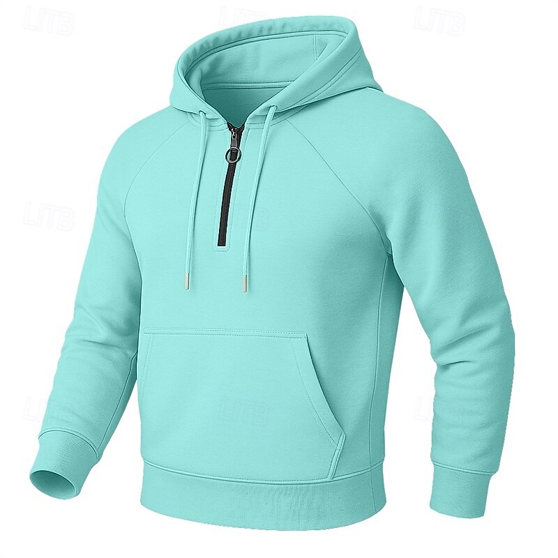 Men's Hoodie Pullover Hoodie Sweatshirt Quarter Zip Hoodie Apricot Black Royal Blue Khaki Light Grey Hooded Plain Patchwork Color Block Sports & Outdoor Casual Daily Streetwear Cool Sportswear Spring4