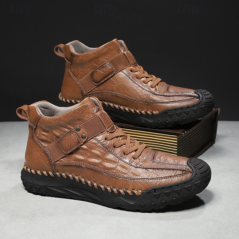 Men's Brown Genuine Faux Leather Outdoor Hiking Boots with Non-Slip Sole – Casual Adventure Travel Footwear3