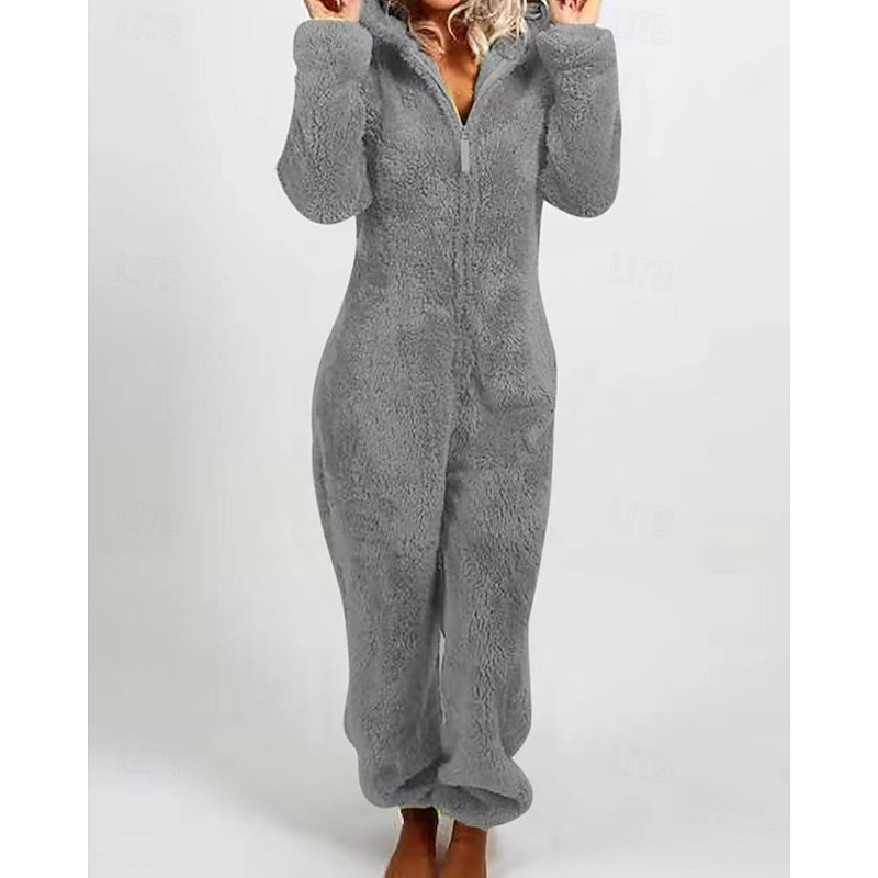 Women's Normal Jumpsuit Streetwear Solid Color Long Sleeve Hooded Zipper Vacation Daily Loose Fit Black Wine Red Fall