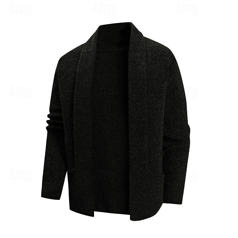 Men's Sweater Cardigan Sweater Ribbed Knit Short Knitted Plain Fold-over Collar Vacation Fashion Casual Daily Wear Clothing Apparel Spring &  Fall Black Coffee M L XL2