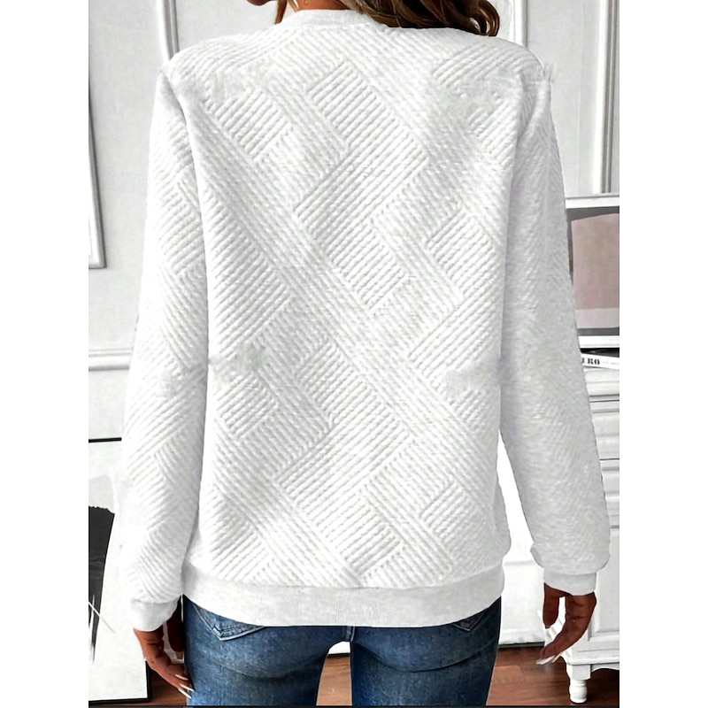Women's Pullover Sweatshirt Plain Warm Casual Long Sleeve Crew Neck Regular Tops Zipper White Pink Gray Fall Winter2
