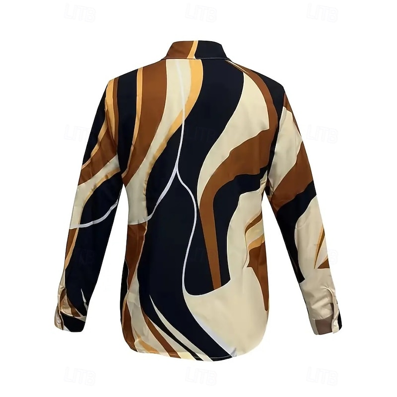 Women's Shirt Graphic Geometric Vintage Daily Casual Long Sleeve Shirt Collar Regular Tops Daily Holiday Print Black Yellow Pink Light Brown Brown Summer Spring4